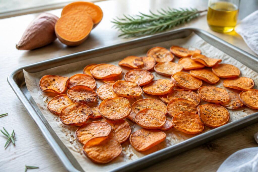 découvrez la recette facile des chips de patate douce au four, un snack sain et croustillant parfait pour toutes vos envies gourmandes.