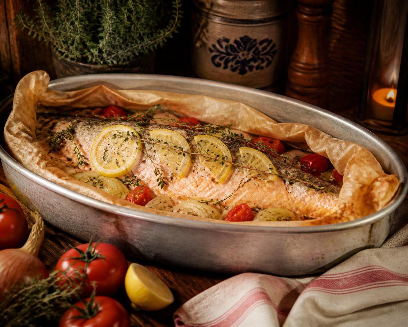 découvrez la recette du saumon entier au four en papillote, une cuisson douce qui sublime le goût naturel du poisson tout en conservant toutes ses saveurs et sa tendreté.